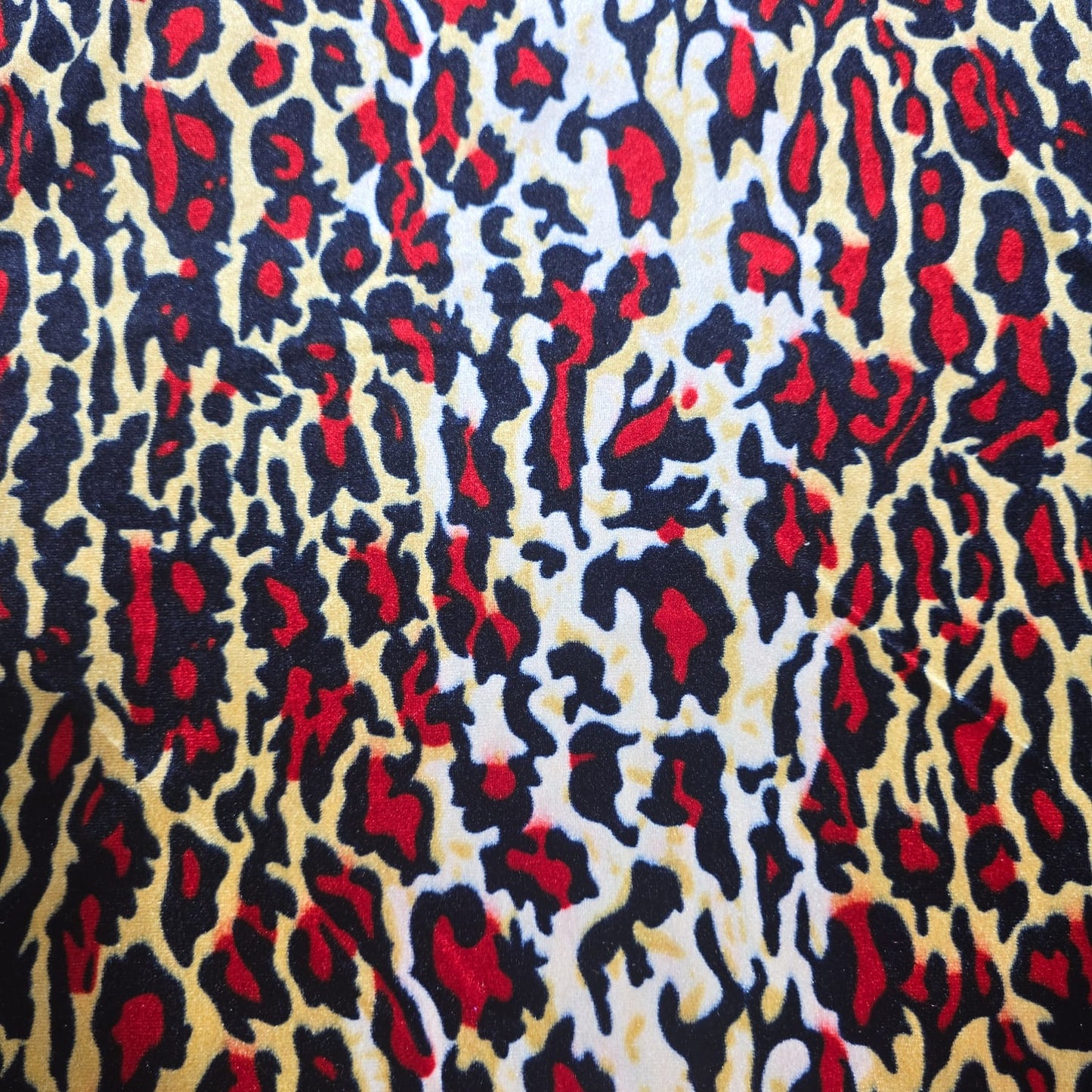 Red Animal Print Stretch Velour Fabric | Soft Velvet Jersey Dress Fabric | Leopard Style Material | Sold by the Metre