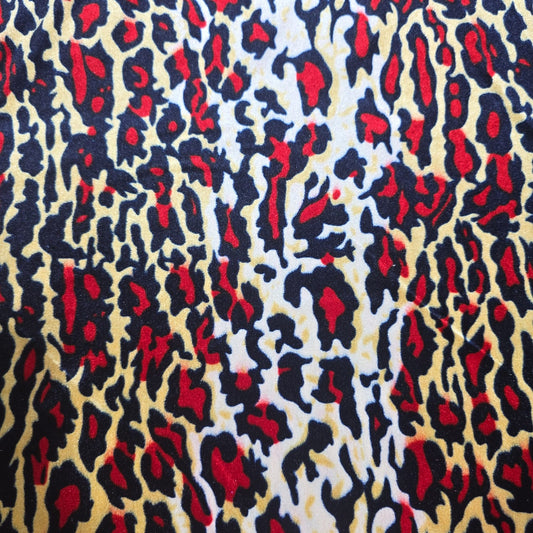 Red Animal Print Stretch Velour Fabric | Soft Velvet Jersey Dress Fabric | Leopard Style Material | Sold by the Metre
