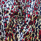 Red Animal Print Stretch Velour Fabric | Soft Velvet Jersey Dress Fabric | Leopard Style Material | Sold by the Metre