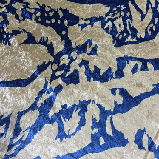 Blue Abstract Stretch Velour Fabric | Soft Velvet Jersey Dress Fabric | Modern Print Material | Sold by the Metre
