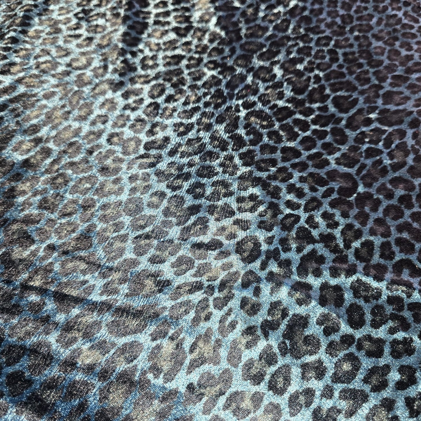 Blue Leopard Print Stretch Velour Fabric – Soft Velvet Jersey Dress Fabric 58" Wide | Sold by the Metre