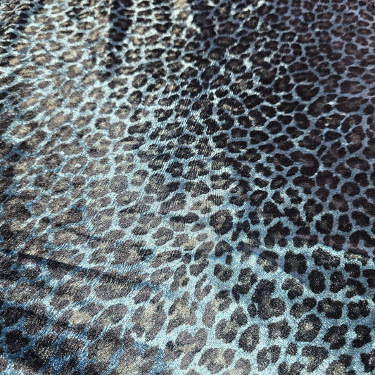 Blue Leopard Print Stretch Velour Fabric – Soft Velvet Jersey Dress Fabric 58" Wide | Sold by the Metre