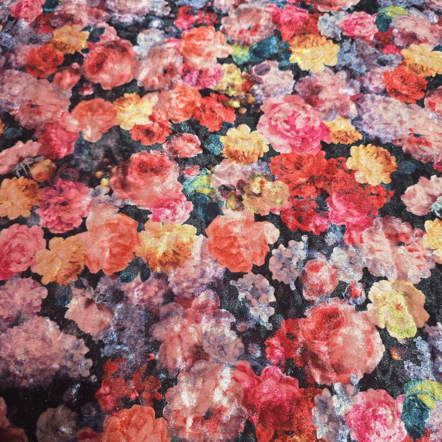 Vintage Floral Stretch Velour Fabric – Soft Velvet Jersey Dress Fabric 58" Wide | Multicolour Rose Print | Sold by the Metre