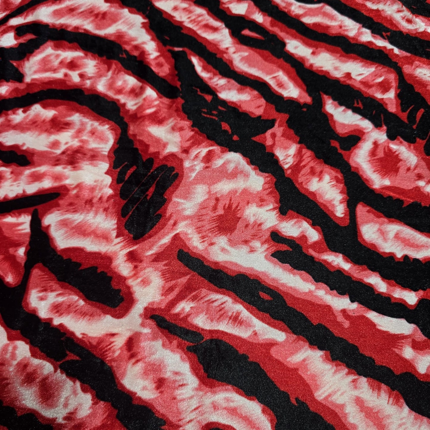 Red Zebra Print Stretch Velour Fabric – Soft Velvet Jersey 58" Wide | Animal Print Dress Fabric | Sold by the Metre