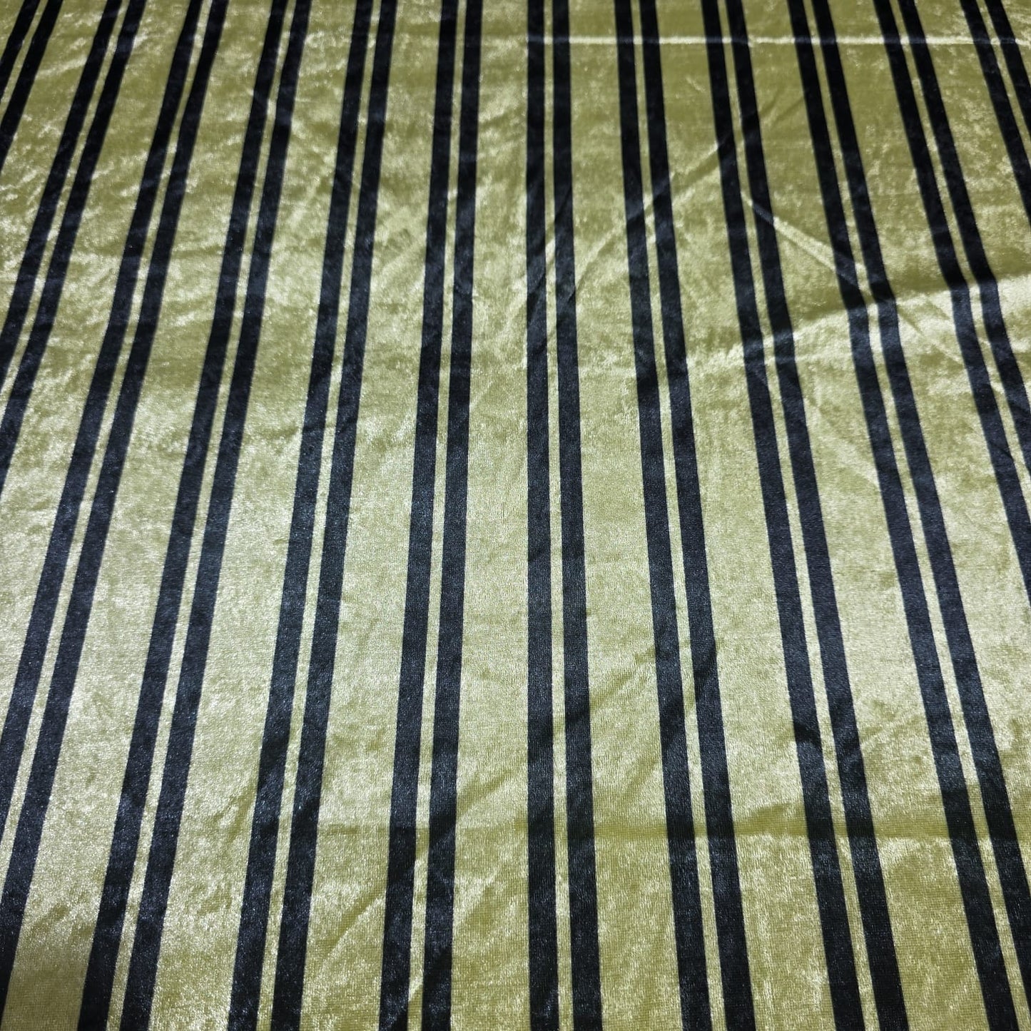Olive Green & Black Stripe Stretch Velour Fabric – Soft Velvet Jersey 58" Wide | Vertical Striped Dress Fabric | Sold by the Metre