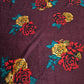 Burgundy Floral Stretch Velour Fabric – Wine Velvet Jersey with Red & Mustard Roses 58" Wide | Soft Dress Fabric | Sold by the Metre