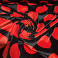 Black Floral Stretch Velour Fabric – Black Velvet Jersey with Red Rose Print 58" Wide | Soft Dress Fabric | Sold by the Metre