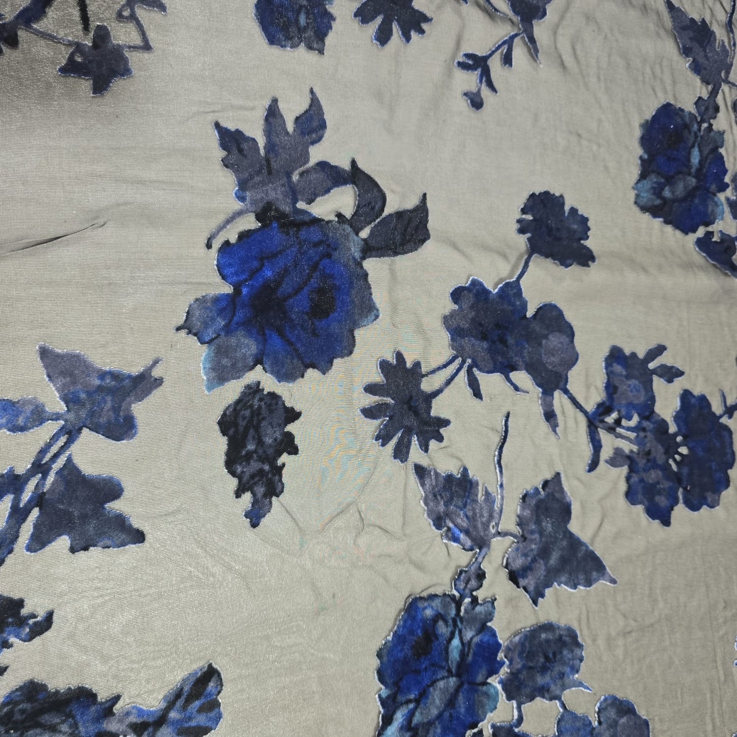 Black Blue Floral Burnout Velvet Mesh Fabric – Sheer Devoré Dress Fabric 58" Wide | Luxury Evening & Bridal Fabric | Sold by the Metre