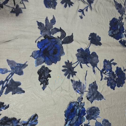 Black Blue Floral Burnout Velvet Mesh Fabric – Sheer Devoré Dress Fabric 58" Wide | Luxury Evening & Bridal Fabric | Sold by the Metre