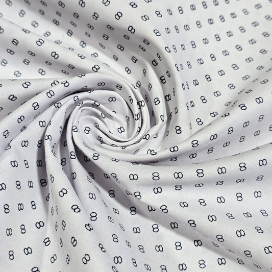 White & Black Geometric Cotton Poplin Fabric – 58" Wide Printed Craft, Dress & Quilting Fabric | 100% Cotton | Sold by the Metre