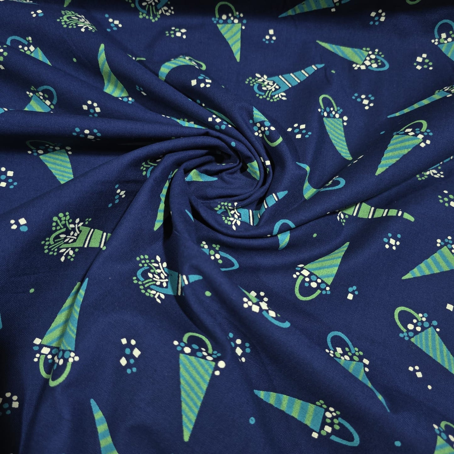 Navy Umbrella Print Cotton Poplin Fabric – 58" Wide | 100% Cotton Novelty Dressmaking & Craft Fabric | Sold by the Metre