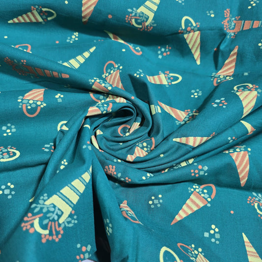 Teal Umbrella Print Cotton Poplin Fabric – 58" Wide | 100% Cotton Novelty Dressmaking & Craft Fabric | Sold by the Metre