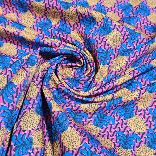 Pink Pineapple Print Cotton Poplin Fabric – 58" Wide | 100% Cotton Tropical Dressmaking & Craft Fabric | Sold by the Metre