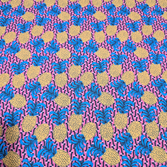 Pink Pineapple Print Cotton Poplin Fabric – 58" Wide | 100% Cotton Tropical Dressmaking & Craft Fabric | Sold by the Metre