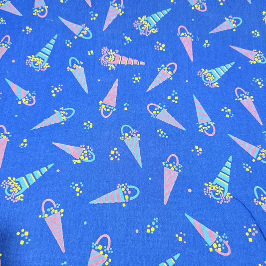 Royal Blue Umbrella Print Cotton Poplin Fabric – 58" Wide | 100% Cotton Novelty Dressmaking & Craft Fabric | Sold by the Metre