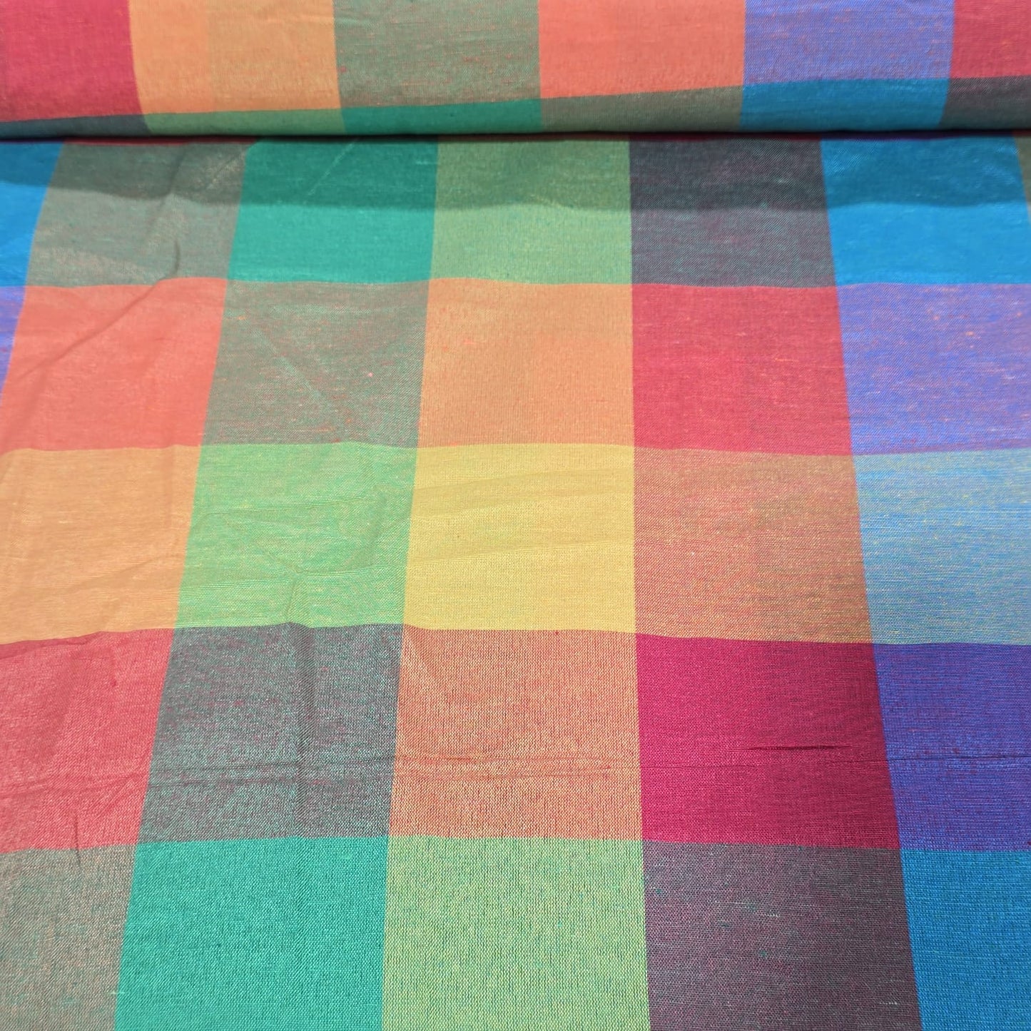 Cotton Linen Madras Check Fabric – Multi Colour Plaid | 44" Wide | Lightweight Woven Dressmaking Fabric | Sold by the Metre