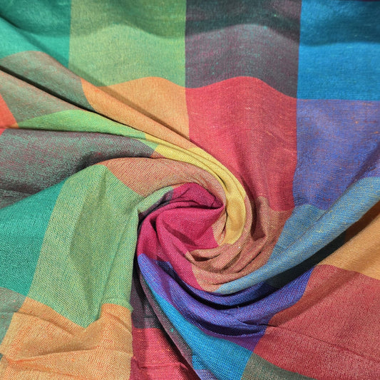 Cotton Linen Madras Check Fabric – Multi Colour Plaid | 44" Wide | Lightweight Woven Dressmaking Fabric | Sold by the Metre