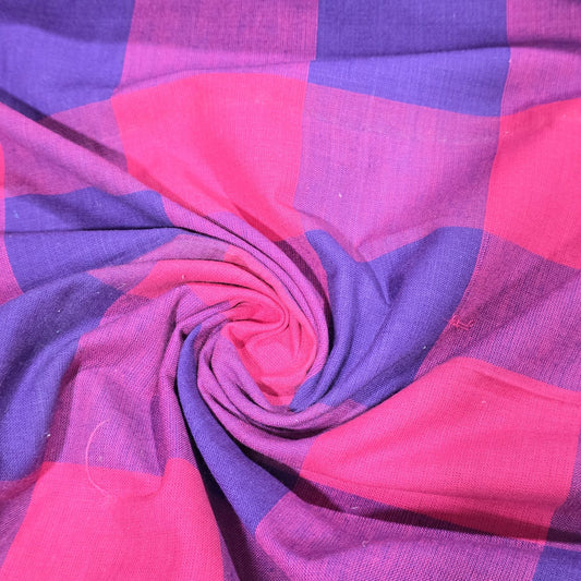 Cotton Linen Madras Check Fabric – Cerise Pink & Purple Plaid | 44" Wide | Lightweight Woven Dressmaking Fabric | Sold by the Metre