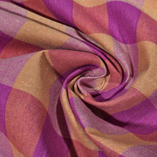 Cotton Linen Madras Check Fabric – Purple & Beige Plaid | 44" Wide | Lightweight Woven Dressmaking Fabric | Sold by the Metre