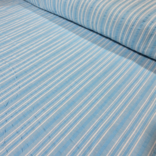 Sky Blue Striped Seersucker Fabric – 58" Wide | Lightweight Cotton Blend Dressmaking Fabric | Sold by the Metre