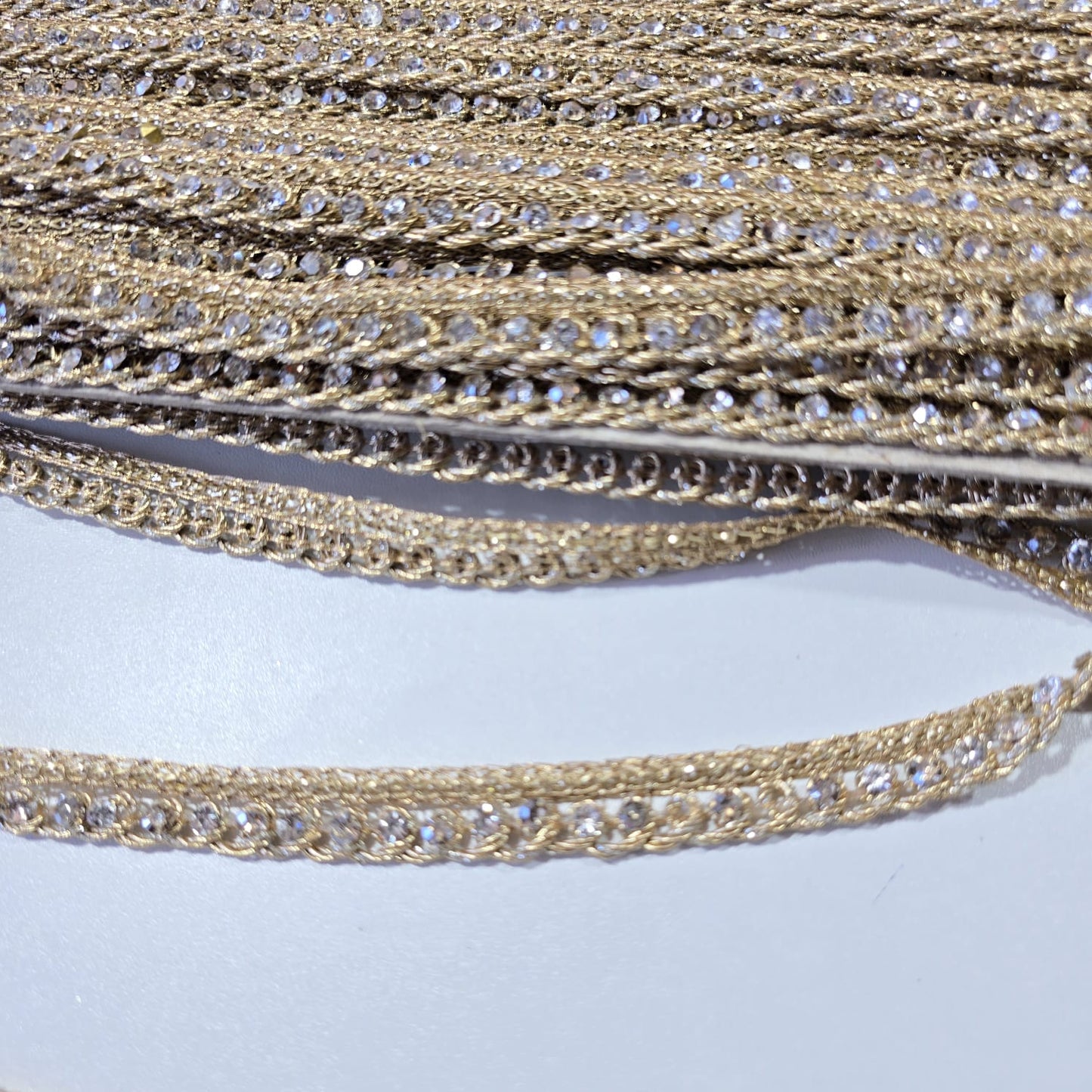 9 Metre Gold Crystal Rhinestone Lace Trim | Luxury Bridal Saree Border Embellishment Ribbon
