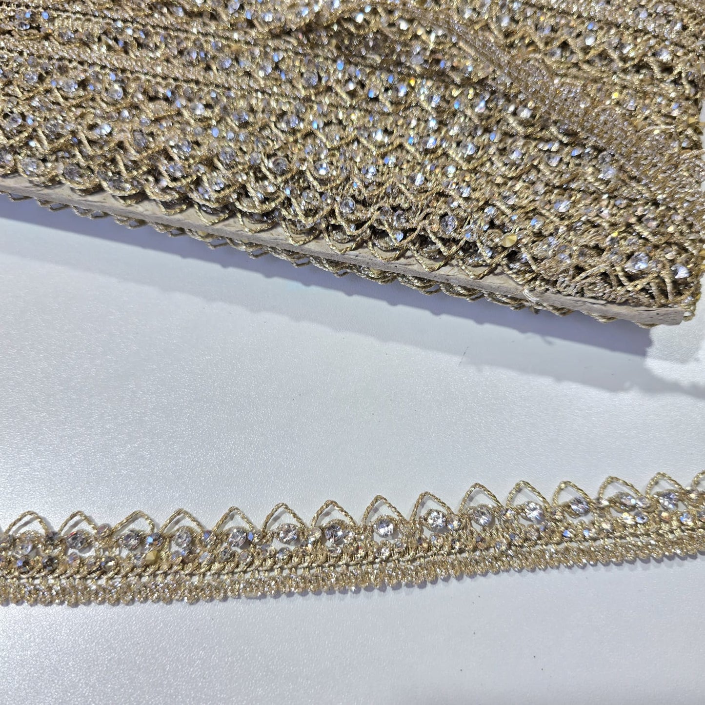 9 Metre Gold Crystal Rhinestone Lace Trim | Luxury Bridal Saree Border Embellishment Ribbon