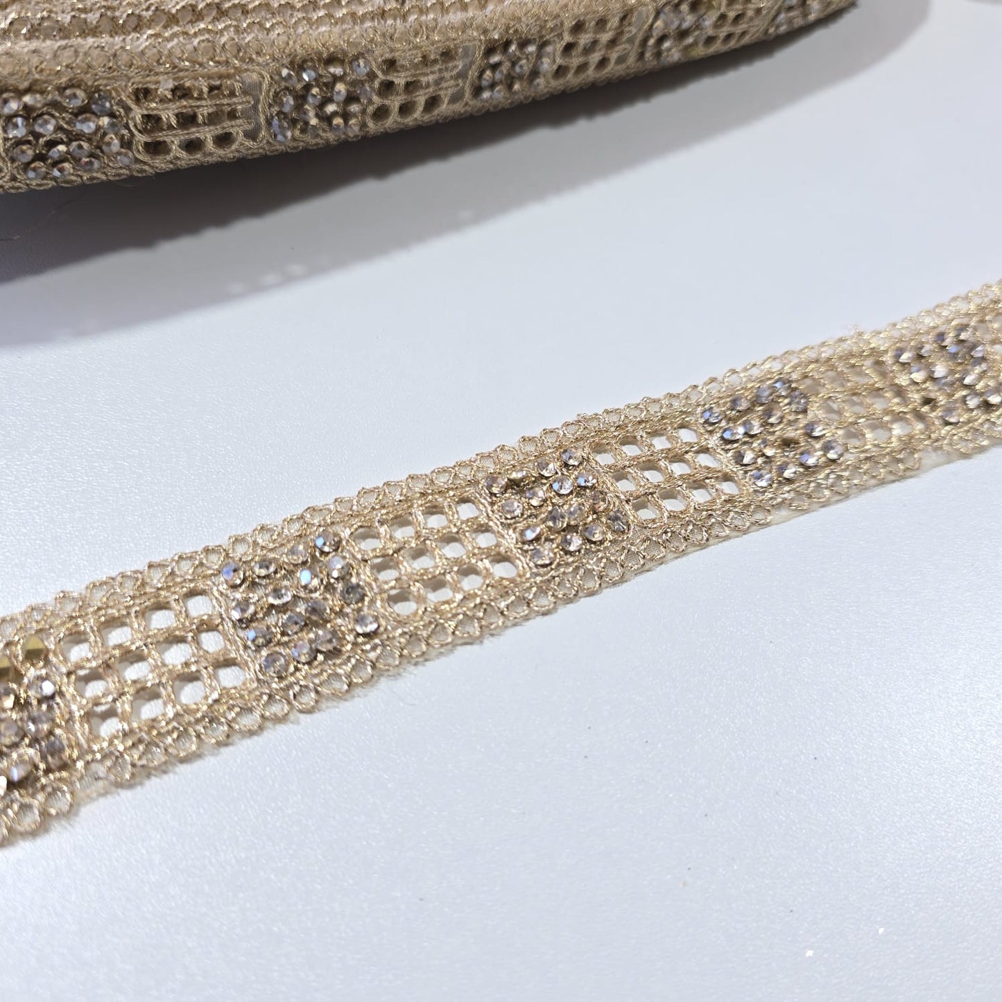 9 Metre Gold Crystal Rhinestone Lace Trim | Luxury Decorative Bridal Saree Border Embellishment