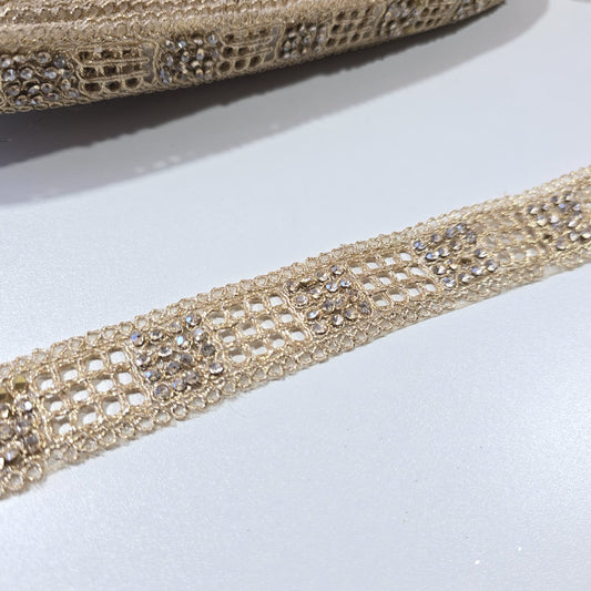 9 Metre Gold Crystal Rhinestone Lace Trim | Luxury Decorative Bridal Saree Border Embellishment