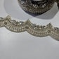 Luxury Ivory Pearl & Crystal Embroidered Scalloped Lace Trim Border | Bridal Saree Dress Sewing Trim by 9 Metres