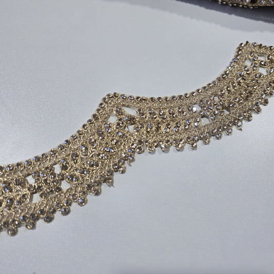 Luxury Crystal Embroidered Wide Lace Trim Border | Bridal Saree Dress Decorative Sewing Trim by 9 Metres