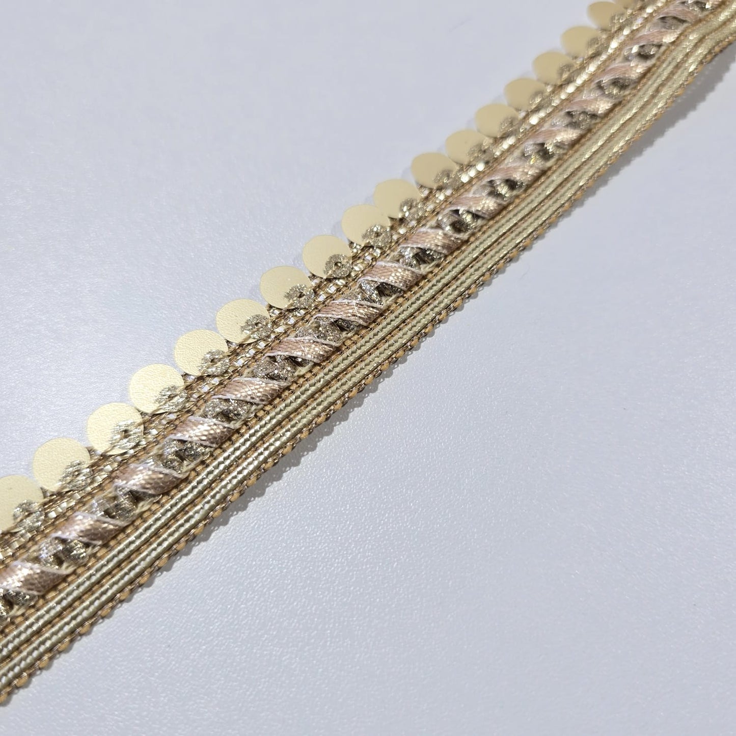 Gold Sequin Braid Trim Ribbon | Decorative Metallic Sewing Trim for Saree, Bridal & Dressmaking by 9 Metres