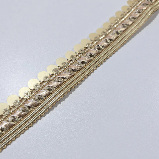 Gold Sequin Braid Trim Ribbon | Decorative Metallic Sewing Trim for Saree, Bridal & Dressmaking by 9 Metres