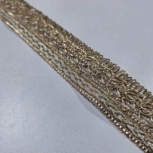 Gold Metallic Lace Trim Ribbon | Decorative Braided Embroidered Border for Saree, Bridal & Dressmaking by 9 Metres