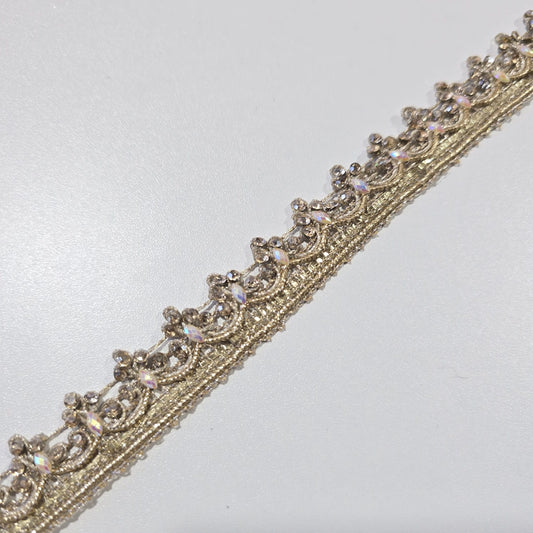 Luxury Gold Crystal Embroidered Lace Trim Border | Bridal Wedding Saree Decorative Trim by 9 Metres