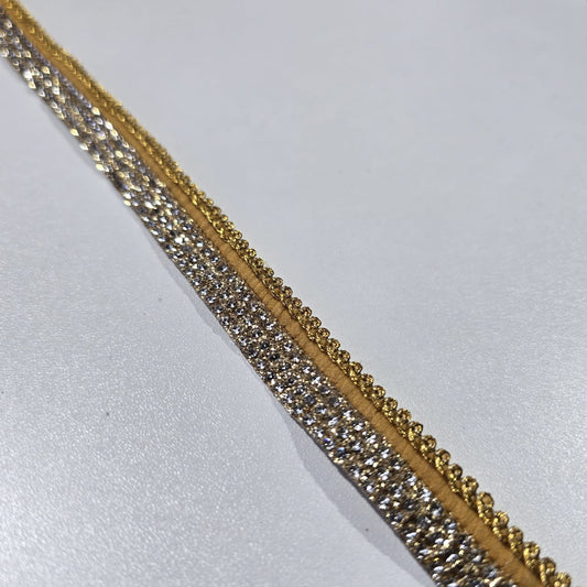 Gold Crystal Rhinestone Ribbon Trim | Sparkly Decorative Sewing Border for Bridal, Saree & Dressmaking by 9 Metres