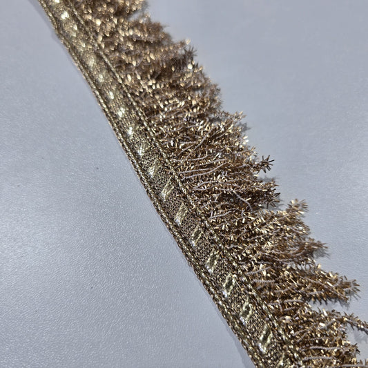 Gold Metallic Fringe Lace Trim Ribbon | Decorative Sparkle Fringe Border for Bridal, Saree & Dressmaking by 9 Metres