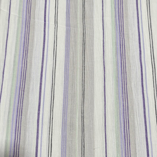 Premium Cotton Stripe Fabric – White & Lavender Woven Stripes | 58 Inch Wide | Soft Breathable Dress & Shirt Fabric