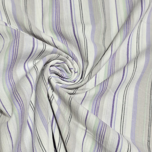 Premium Cotton Stripe Fabric – White & Lavender Woven Stripes | 58 Inch Wide | Soft Breathable Dress & Shirt Fabric