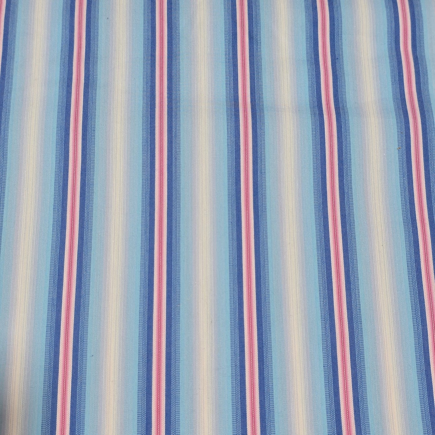 Premium Cotton Stripe Fabric – Sky Blue, White & Pink Woven Stripes | 58 Inch Wide | Soft Breathable Dress & Shirt Fabric