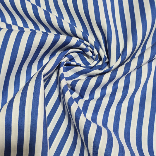 Premium Cotton Stripe Fabric – Royal Blue & White Vertical Stripes | 58 Inch Wide | Soft Breathable Shirting & Dress Fabric