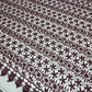 Burgundy mesh lace fabric with scalloped border