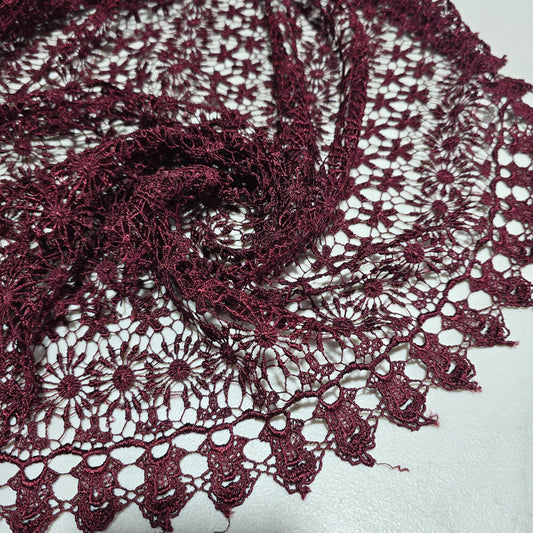 Premium burgundy floral embroidered lace fabric