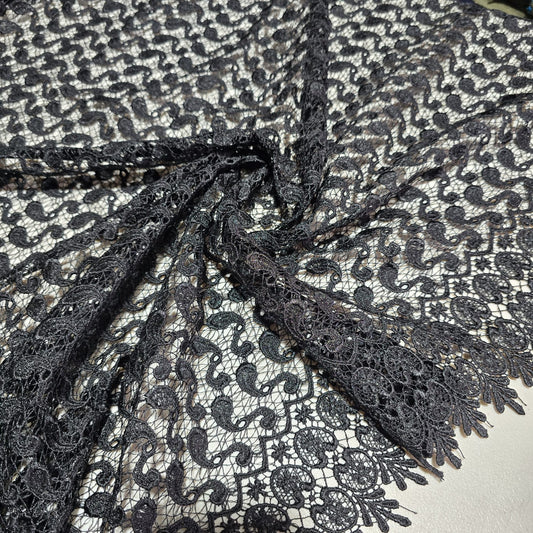 Premium black floral corded lace fabric