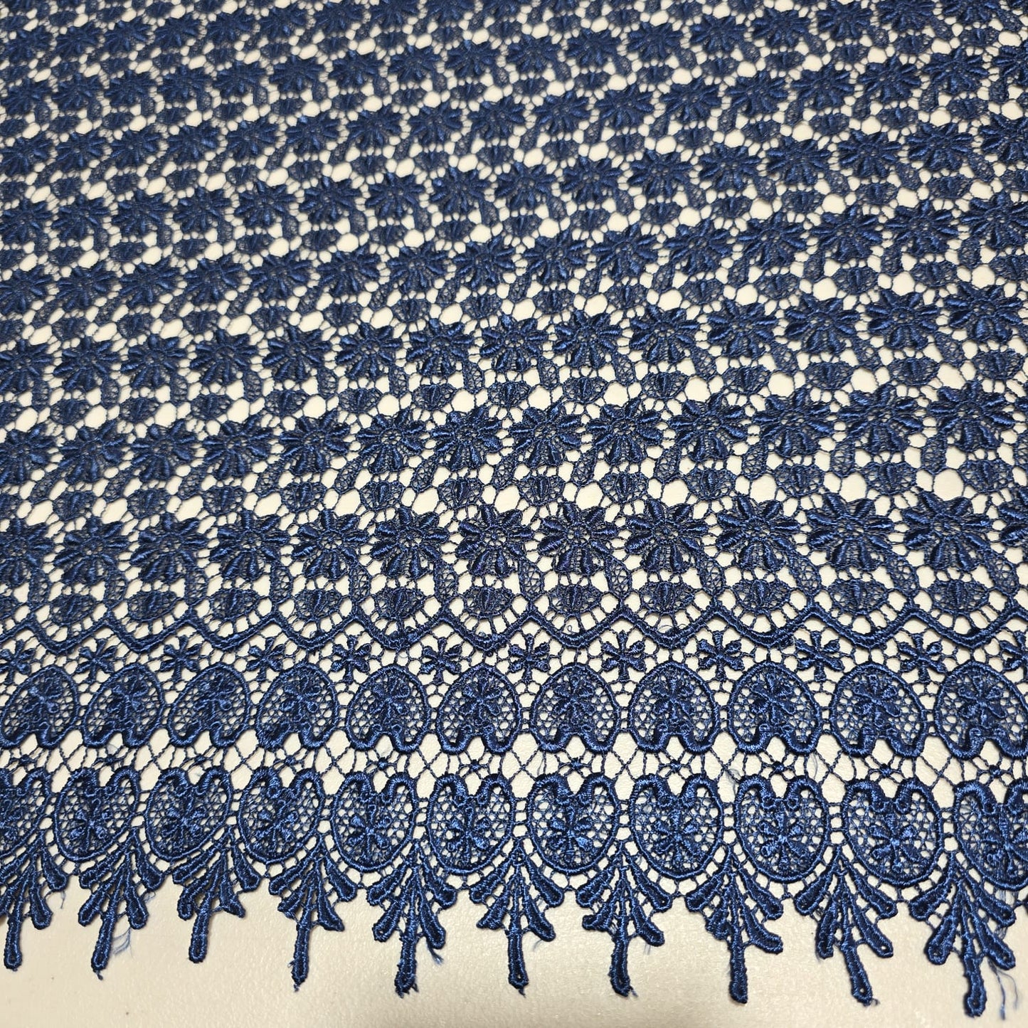 Premium navy blue floral embroidered lace fabric