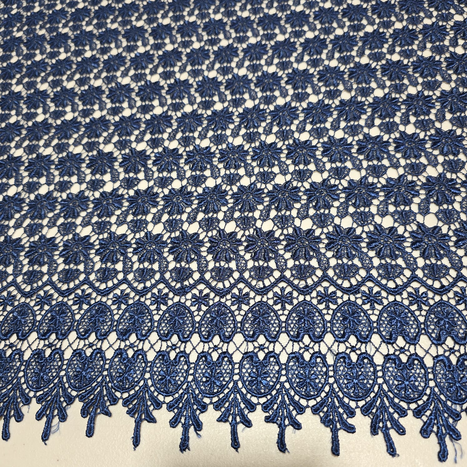 Premium navy blue floral embroidered lace fabric