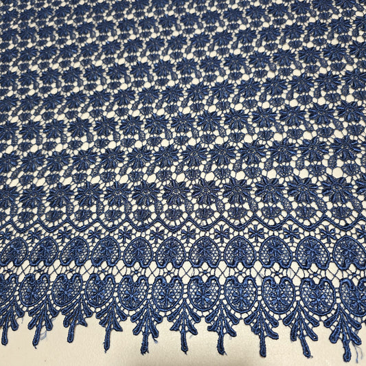 Premium navy blue floral embroidered lace fabric
