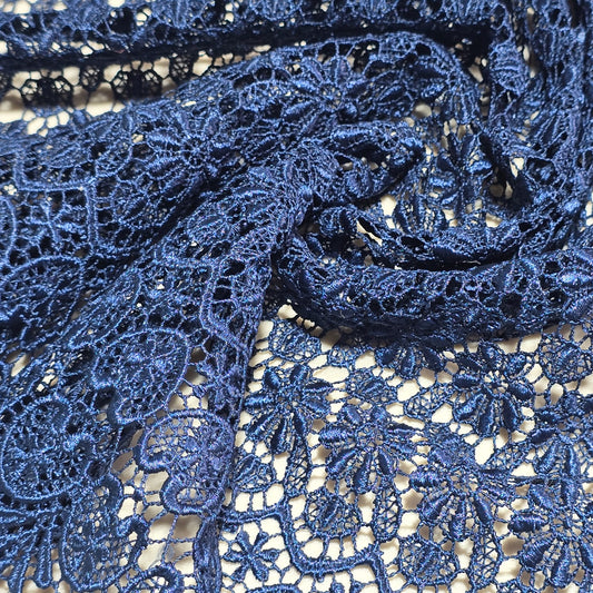 Navy floral lace fabric for bridal and evening dresses