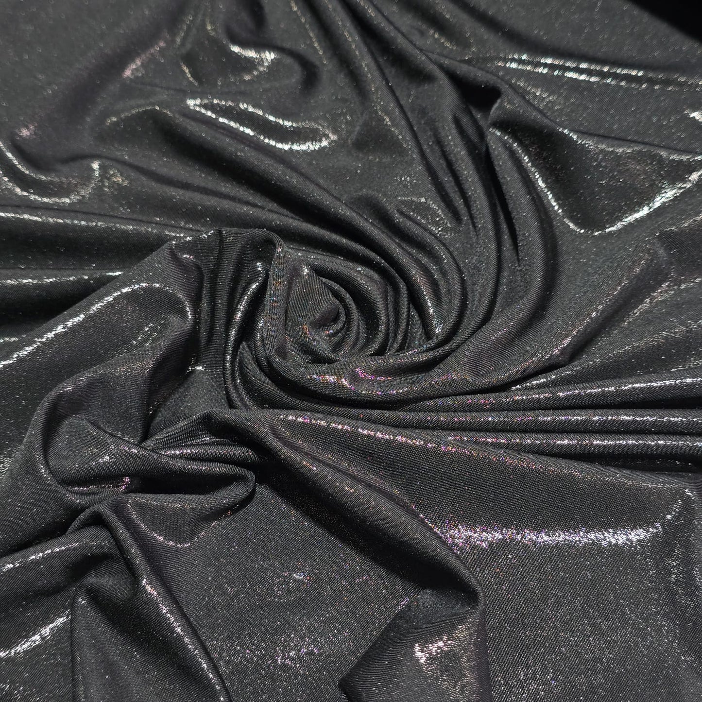 Premium Black Foil Stretch Fabric – 4 Way Stretch Shimmer Lycra | 58 Inch Wide | Dancewear, Activewear & Costume Fabric