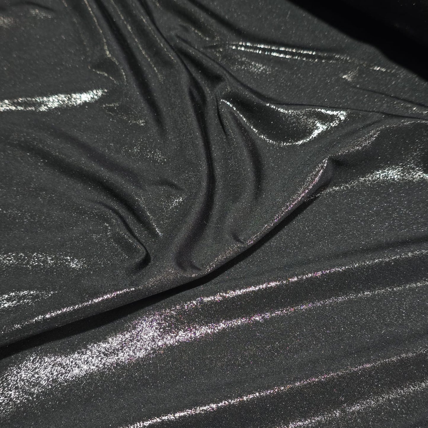 Premium Black Foil Stretch Fabric – 4 Way Stretch Shimmer Lycra | 58 Inch Wide | Dancewear, Activewear & Costume Fabric