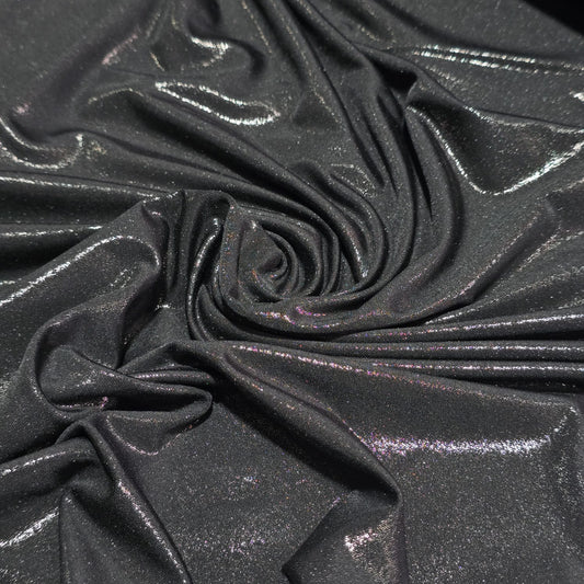 Premium Black Foil Stretch Fabric – 4 Way Stretch Shimmer Lycra | 58 Inch Wide | Dancewear, Activewear & Costume Fabric